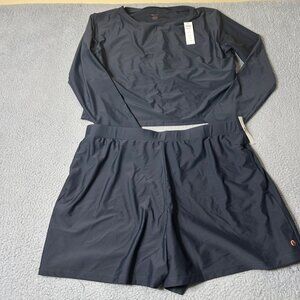 Honey Mark Swim Set 3XL Gray Sugar Skort‎ & Rash Guard Top 2 Piece Set NEW